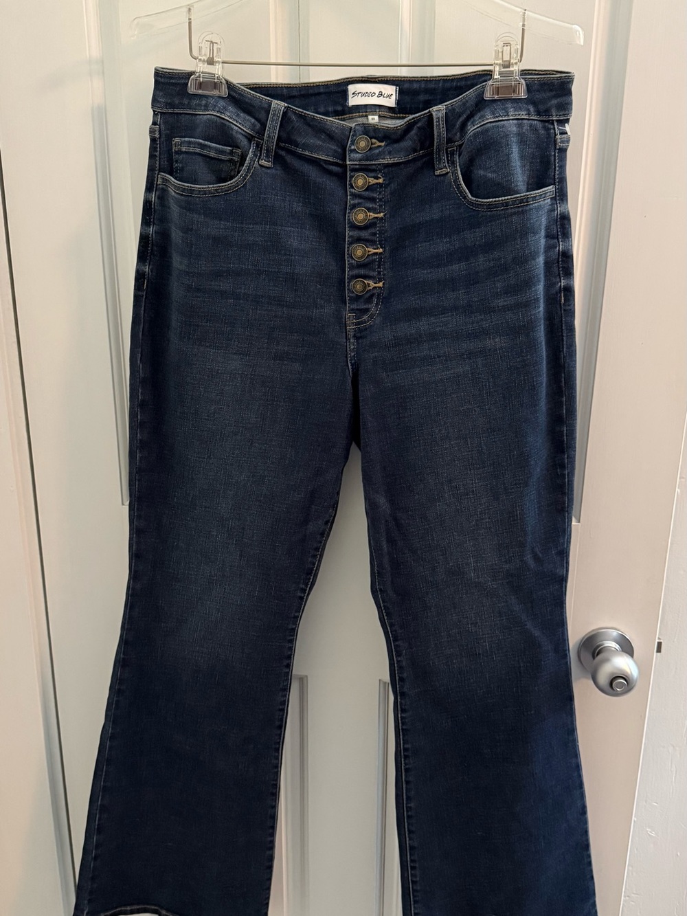 High-Rise Button-Front Wide Leg Jeans — Dark Wash
